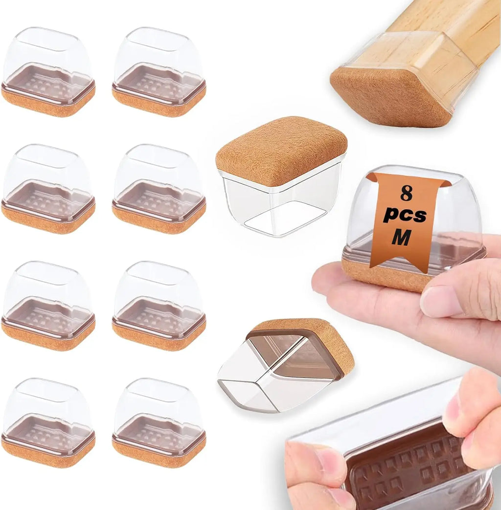 8PCS  Silicone Chair Leg Floor Caps Protectors Rectangle with Felt Foot End Caps Covers width 22-32mm for Chair Table No Noise