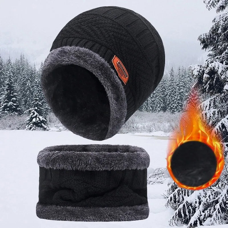 Winter Beanie Hat For Men Fleece Scarf Women Knitted Hat Warm Cap Thick Wool Neck Warmer Scarf Balaclava Mask Skullies Beanies