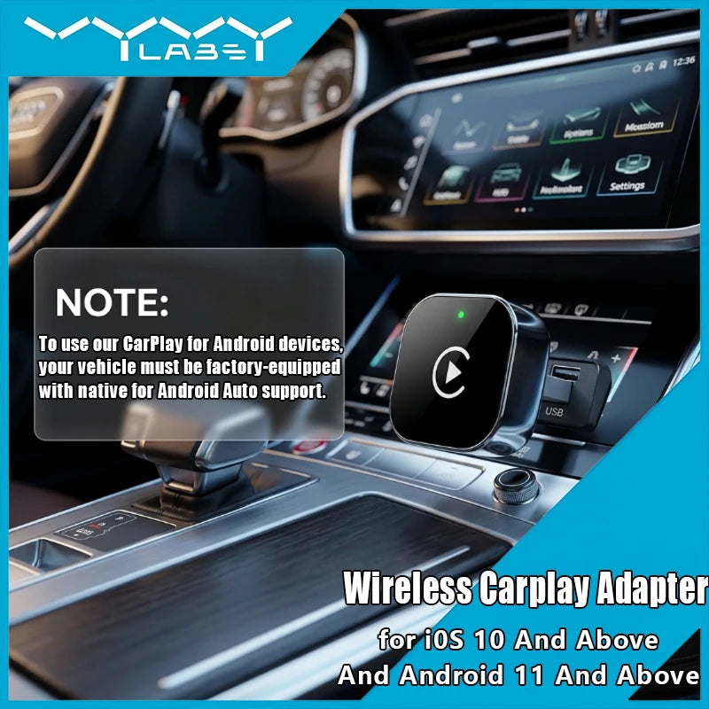 Vyvylabs Wireless Carplay Adapter Converts Wired Carplay to Wireless Connectivity Plug-and-Play for Android Auto for iPhone 10 And Above And Android 11 And Above