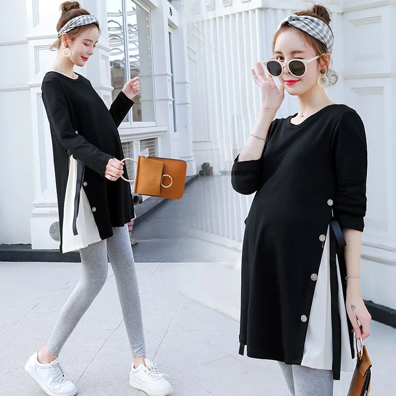 Womens Maternity Tops Long Sleeve Solid Tunic Casual Pregnancy T-Shirt Maternity Clothes Comfy Flattering Suit