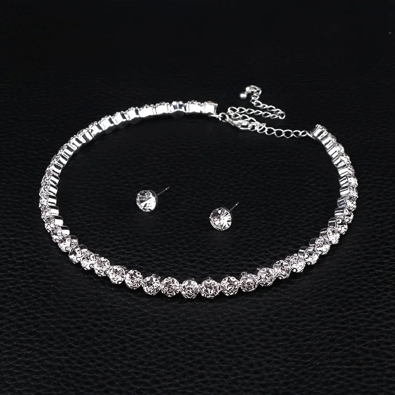 4-piece/set Luxury Sparkling Inlaid Zircon Necklace Bracelet Earrings, Women's Fashionable Trendy Accessory Jewelry Set