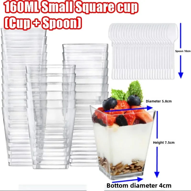 Exquisite Mini Dessert Cups with Spoons Square Dessert Cups with Tasting Spoons Mini Parfait Cups Appetizer Plastic Dessert Cup