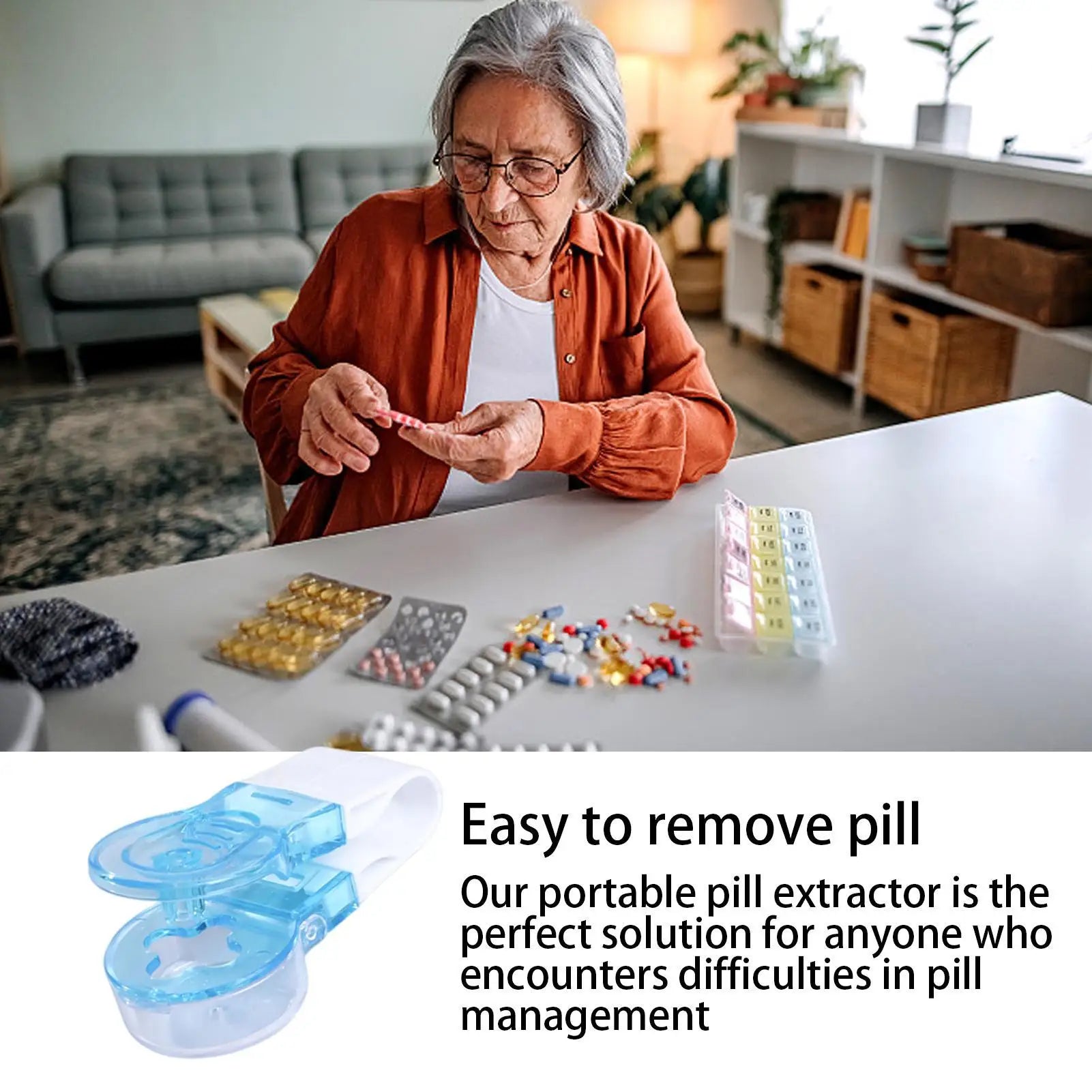 Pill Remover Tool Small Pills Dispenser Remover Pill Dispenser suitable for travel Pill Case No Contact to Take Out Pills from