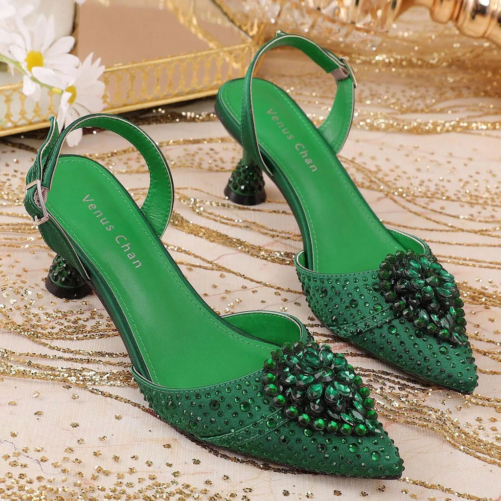 Sky Blue Wedding High Heels for Women Italy Design Rhinestone  Decorate Pointed-Toe Gorgeous Parties 2025 INS Lady Plus Size