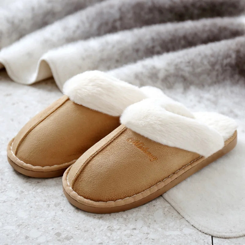 Plus Size 36-47 Women Slippers Furry Winter Warm Home Shoes Men Couples house floor slides Slip On Footwear Comfortable soft