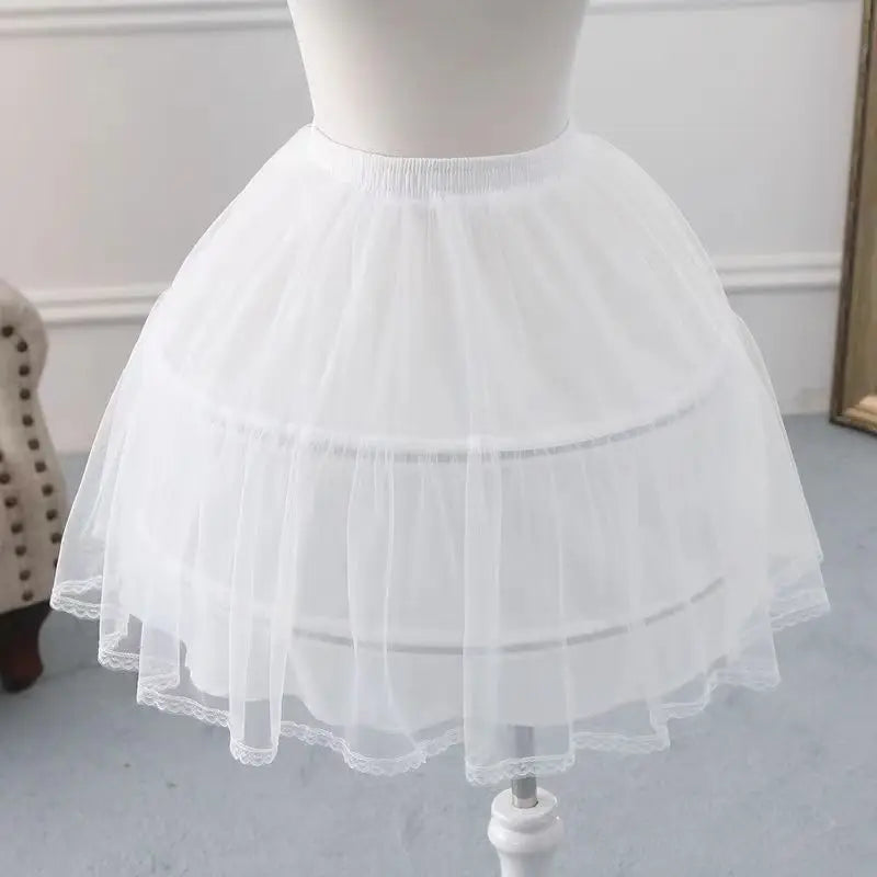 Girls Crinoline Petticoat with Hoop Under Skirt Short White Underskirt A-line Ball Gown Petticoats