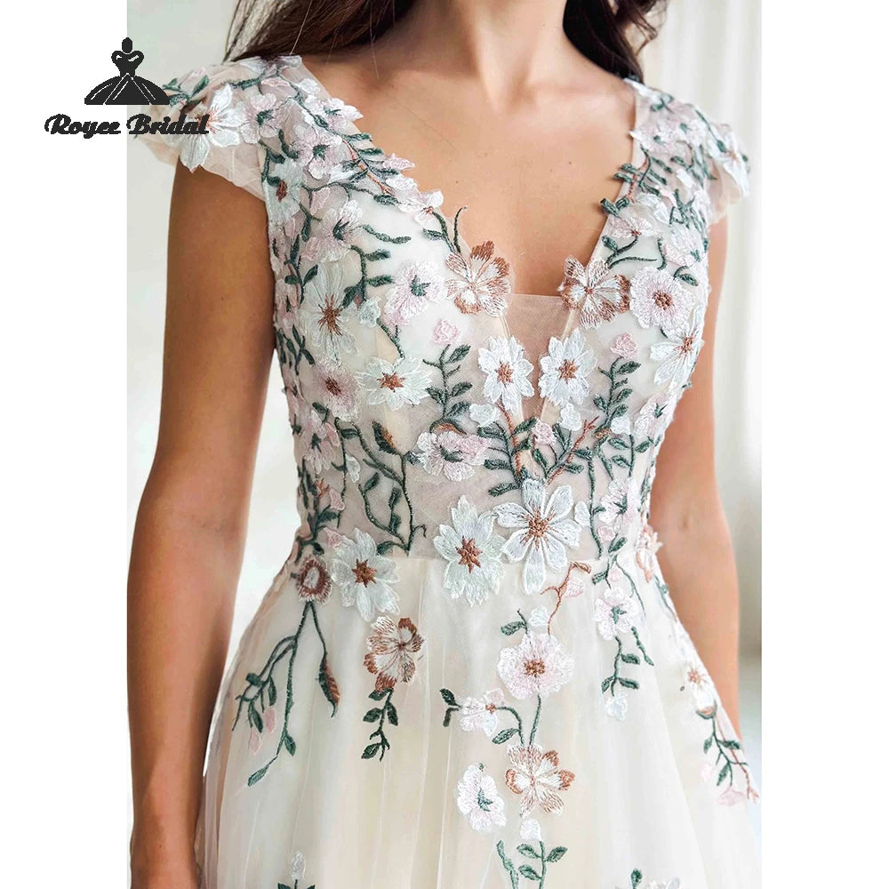 Forest Floral Chiffon A Line Wedding Dresses 2026 Off Shoulder Embroidered Beach Bridal Gown Customized Vestido De Novia