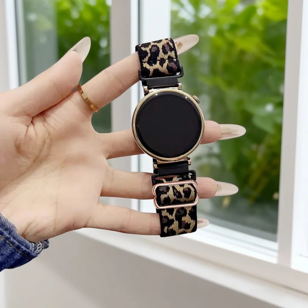18/20/22mm Leopard Nylon Elastic Loop for Samsung Galaxy Watch7 6 5 4 Band Sport Bracelets for Huawei Watch GT7 6 5/Garmin Watch