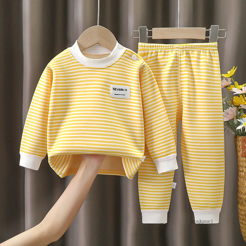 Children's Clothing Autumn  Winter Warm Clothes Girls' Long Sleeved Top with Plush Bottom Baby Boys' Top and Pants Set
