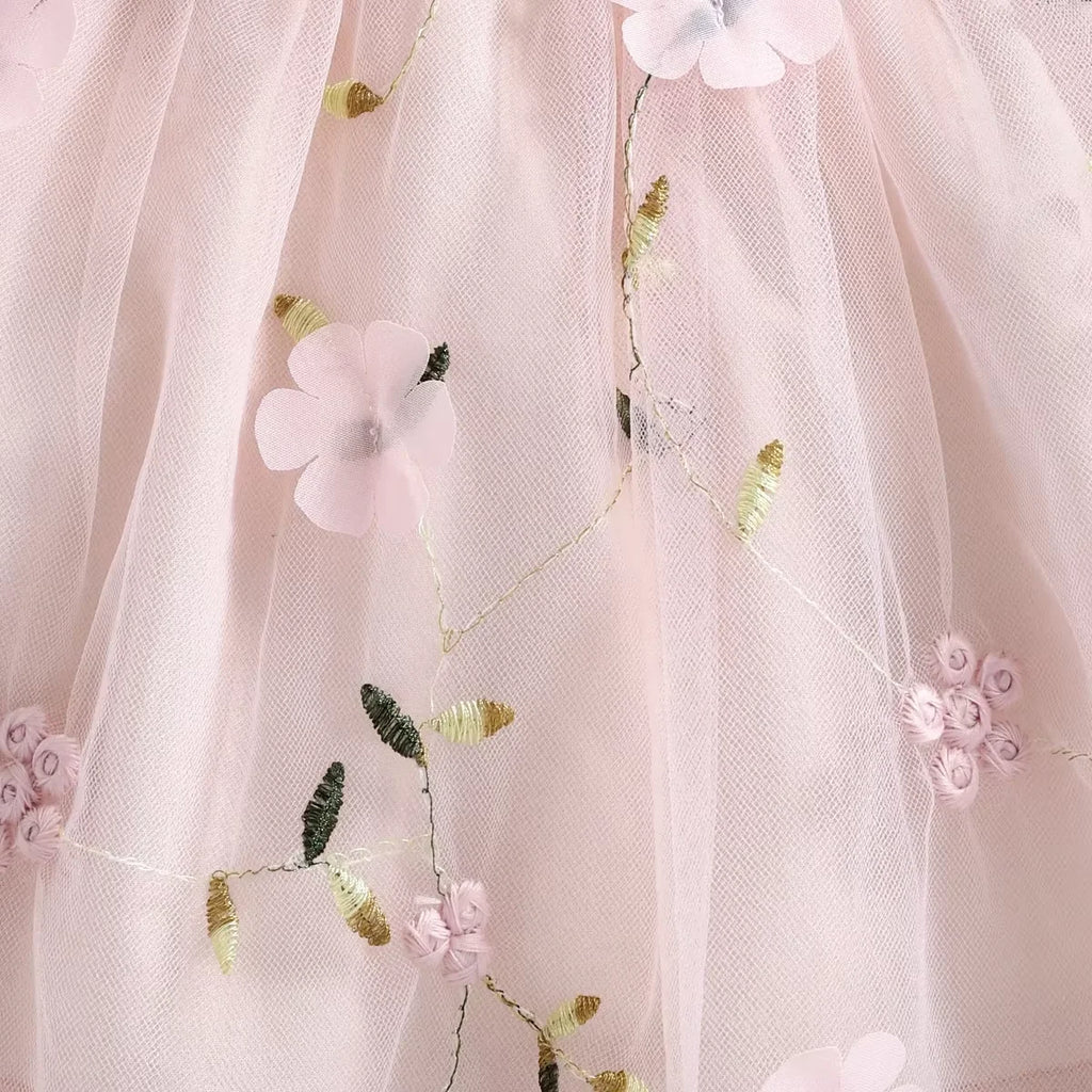 Baby Girl Dresses Spring And Autumn Bow And Flower Pattern Solid Color Fluffy Gauze Baby Dresses Cute Casual Baby Clothes Girl