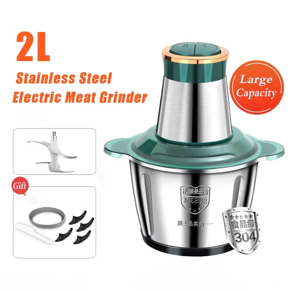2L Electric Meat Grain Food Processor Chopper Stainless Steel Kitchen Machines Vegetable Chopper Slicer Machine Home Grinder