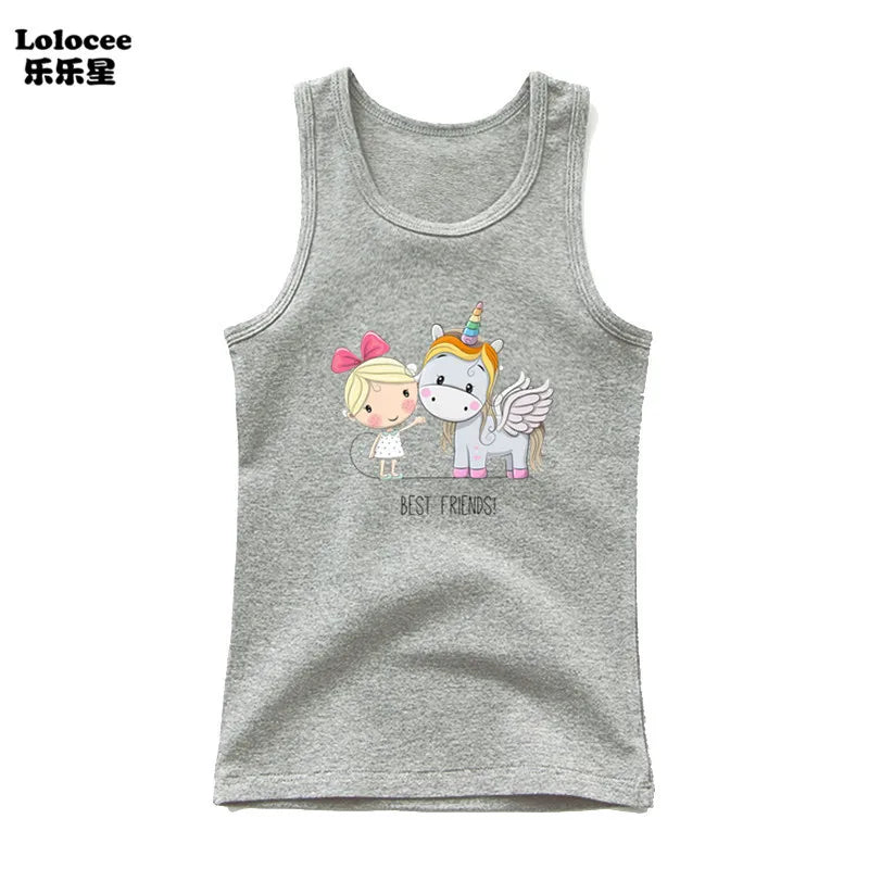 Kids Girl Cute Unicorn Singlet Summer Baby Girls Cotton Tops Toddler Clothes Children Sleeveless Cartoon T-shirts