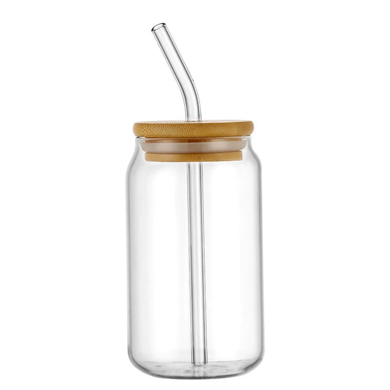 1/2/4/6pcs Can-Shaped Glass Cup with Lid & Straw 350ml/550ml Transparent Bubble Tea, Juice & Beer Mug for Cold Beverages Party