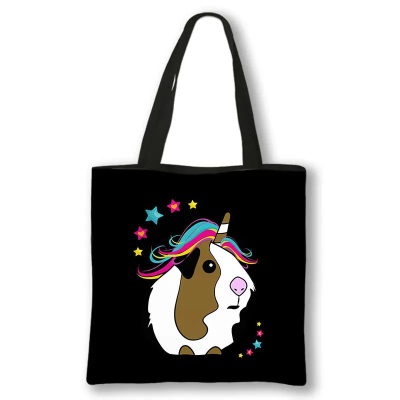 Kawaii Pet Guinea Pig Hamster Print Shoulder Bag Women Casual Handbags Large Capacity Totes Bag Eco Reusable Shopping Bags Gift