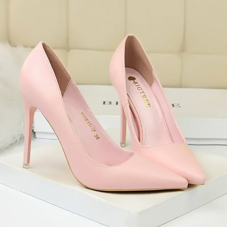 Woman Fashion Career Formal 7.5cm 10.5cm High Heels Colorful Shoes Lady Sweet Blue Yellow Wedding Scarpins Pumps Plus Size 34-43
