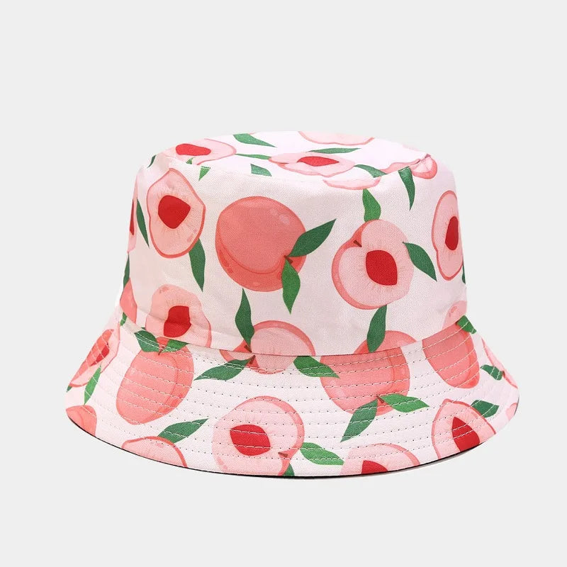 New Creative Fruit Pattern Fisherman's Hat Unisexdouble Sided Bucket Cap Uv Protection Panama Sun Caps for Girls Beach Hats