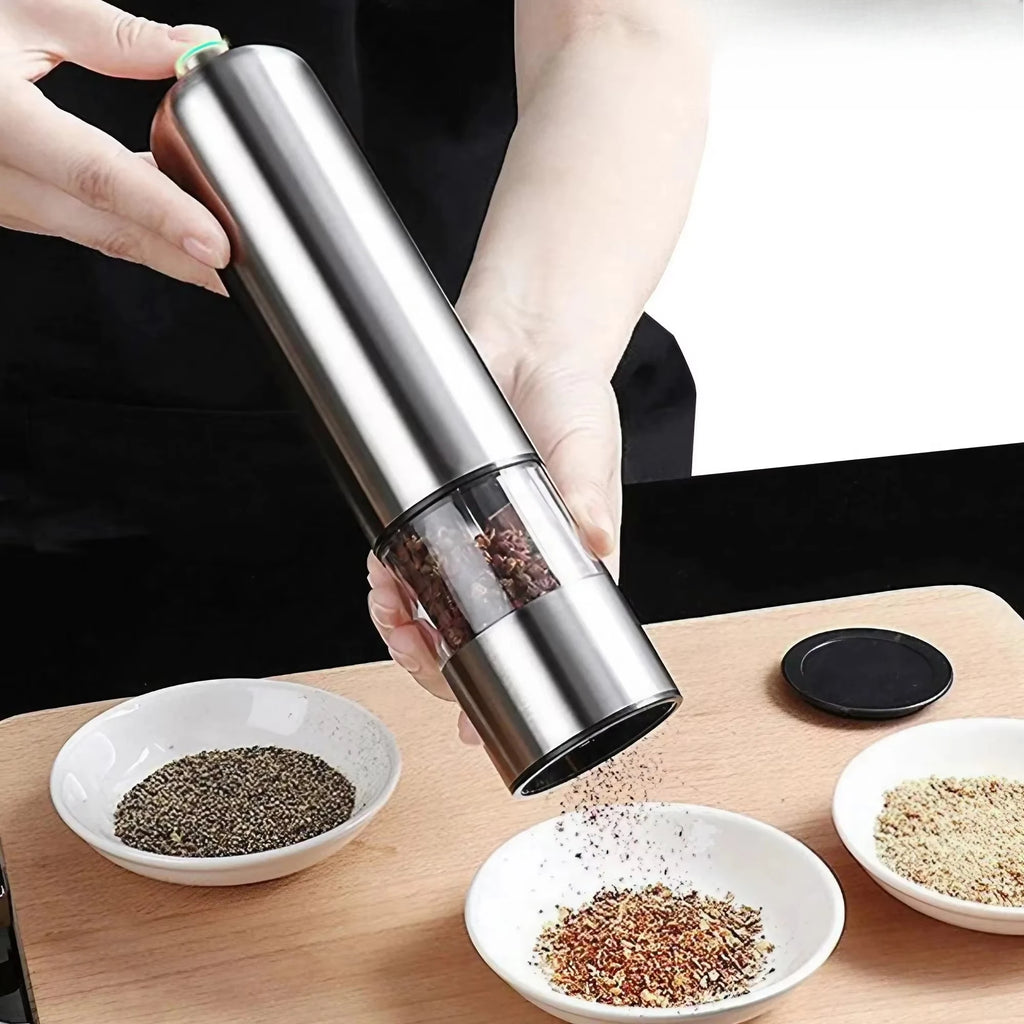 Stainless Steel Electric Pepper Grinder Salt and Pepper Mill Set for Black White Pepper Sichuan Peppercorn Rose Salt Grinding Seasoning Bottle Home Kitchen Spice Mill Tool Gadgets for Cooking Supplies Easy Use