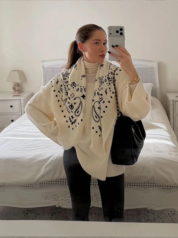 Fashion Printed Knitted Women's Scarf Triangle Shape Soft Breathable Decorative Neck Wrap Chic 2026 Autumn New Daily Ladies Wear