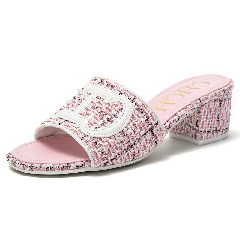 Women's Slippers 2024 New Brand Fabric Low Heel Sandals Outdoor Business Commuter Women's Shoes