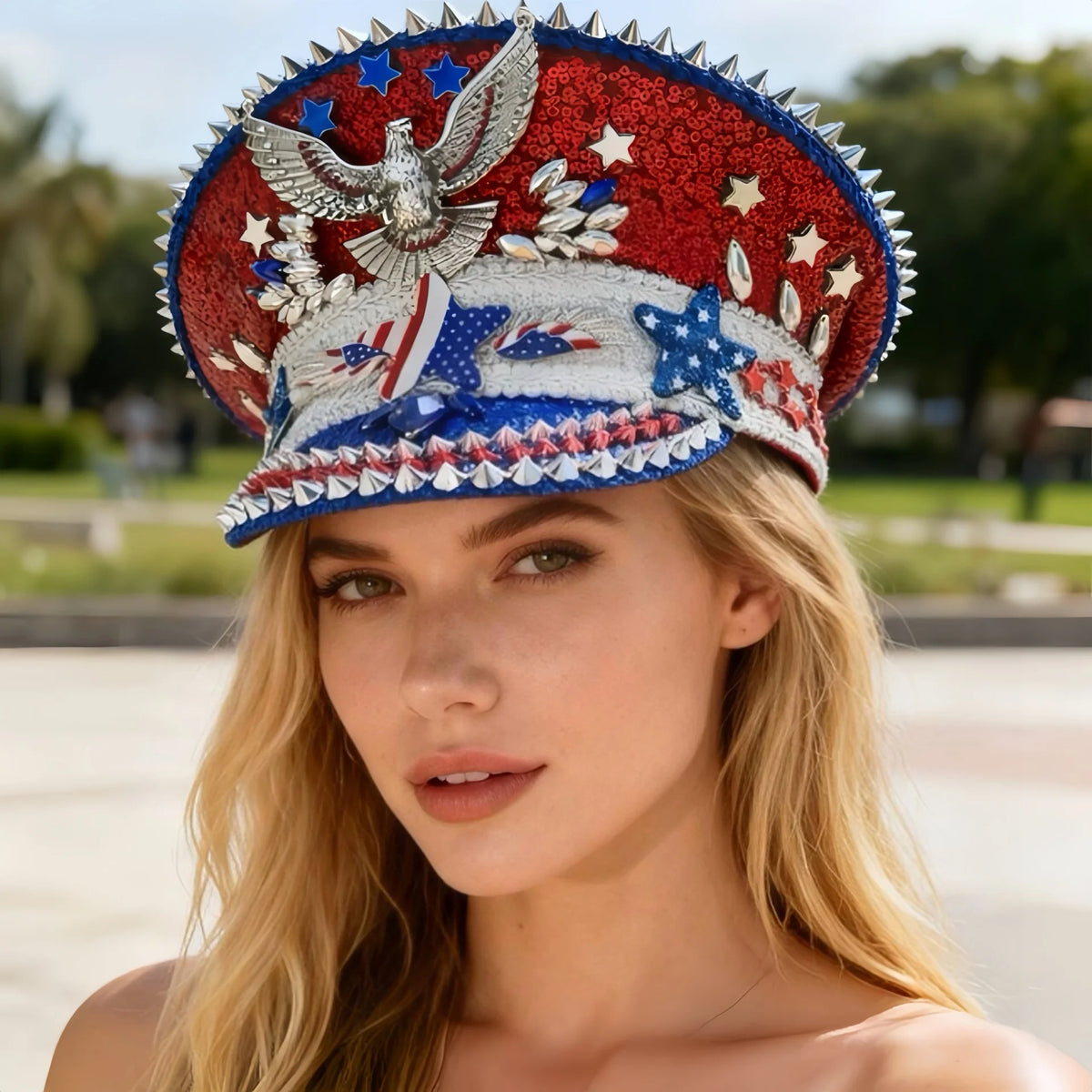 Luxury Festival Rhinestone Captain Hat Military Cap Sergeant Hat Hen Do Hat Mucis Festival Steampunk Caps Fashion Masquerade