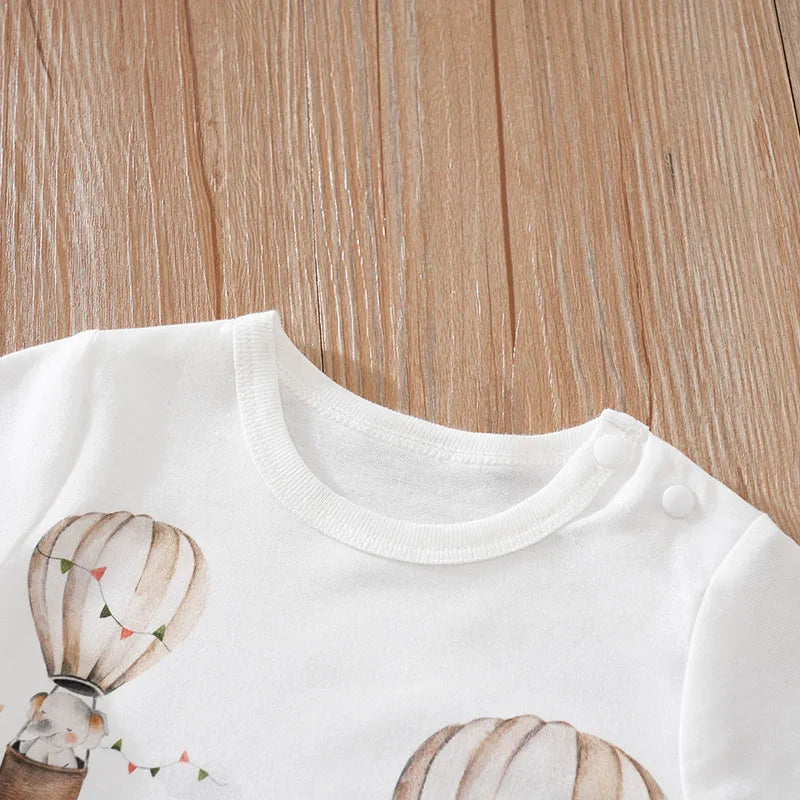 Summer Boys And Girls Cute Cartoon Animal Print Comfortable Casual Short Sleeve Baby Bodysuit