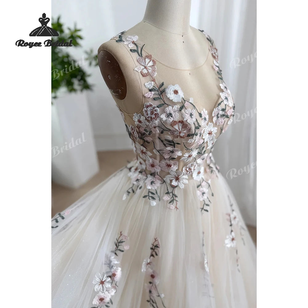 Forest Floral Chiffon A Line Wedding Dresses 2026 Off Shoulder Embroidered Beach Bridal Gown Customized Vestido De Novia