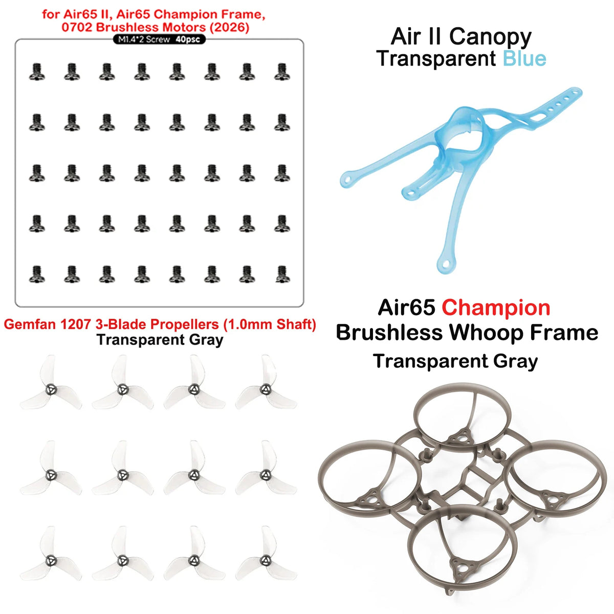 BETAFPV Air65 Champion Brushless Whoop Frame-2.20g 65mm Tiny Whoop, Air 65 II Motor Fixing Screws Pack, HQ 31mm Propellers
