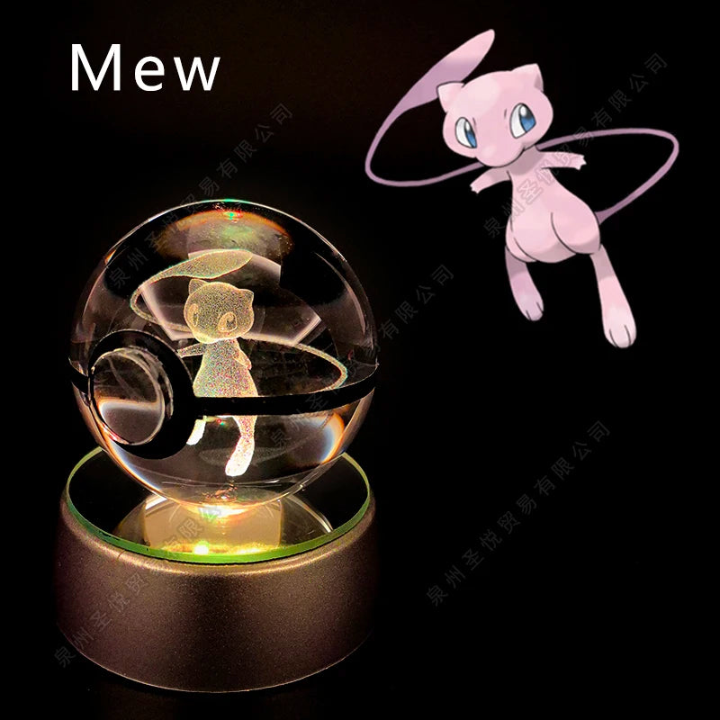 Pokemon Crystal Ball 3D Pikachu Gengar Mewtwo Night Light Lamp Pokeball 3D Glass Pokemon Crystal Ball Statue Kids Birthday Gift