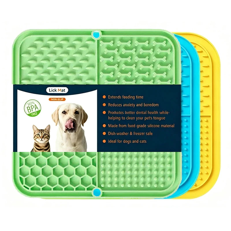 Silicone Lick Mat for Dogs Cats, Strong Suction Cup 4-Zone Multi Textured Slow Feeder Pad, Bath Grooming Distraction Anxiety Relief, BPA Free Dishwasher Safe Pet Feeding Mat