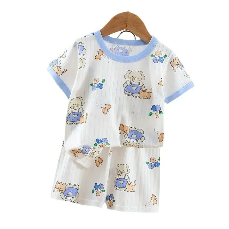 2024 New Summer Children's Clothing Boys Girls Short-sleeved Shorts Suit Baby T-shirt + Pants  Pure Cotton Clothes Set