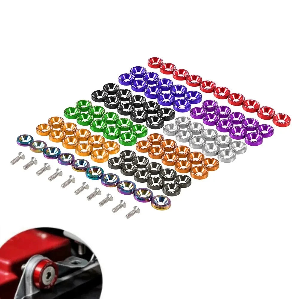 10Pcs M6 Aluminum Alloy Hex Screws Washer License Plate Fasteners Fit For Honda Universal Car Modification Accessories