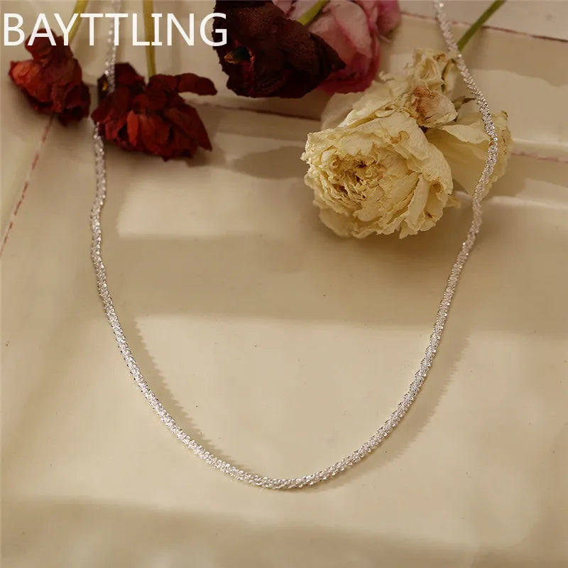 Authentic S925 Sterling Silver Necklace 2mm Shiny Clavicle, Sweater Chain, High-end Charm Jewelry Gift for Women