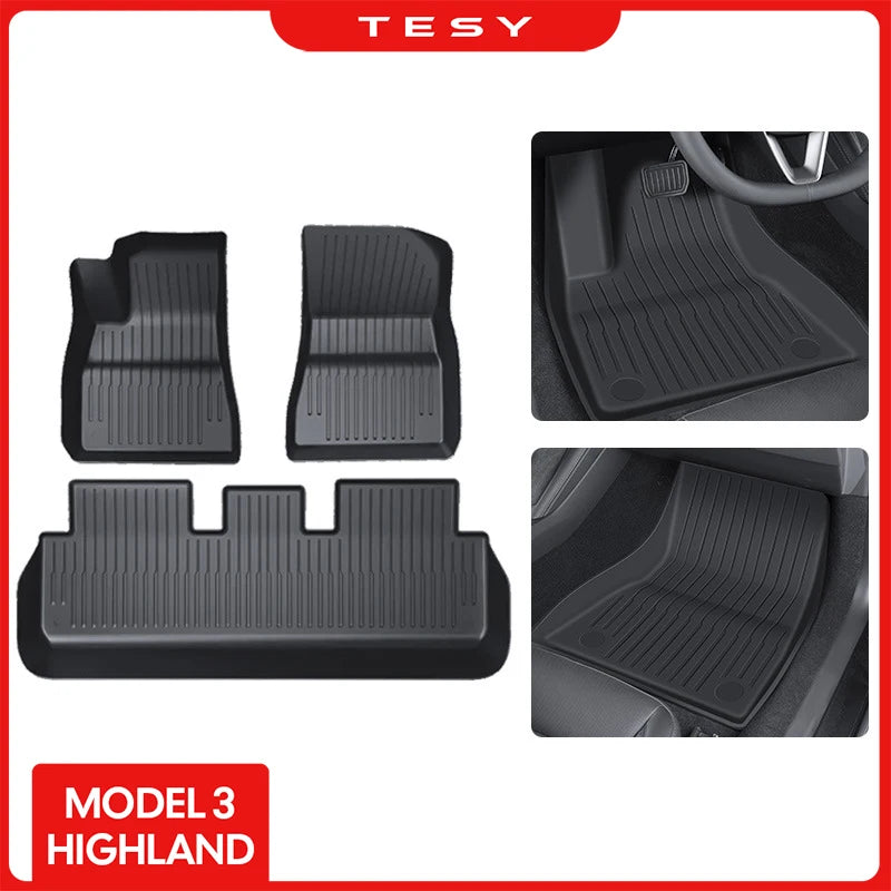 For Tesla Model 3 Highland Floor Mat Left and Right Hand Drive TPE Carpet Waterproof Weather-resistant Foot Pads Mats