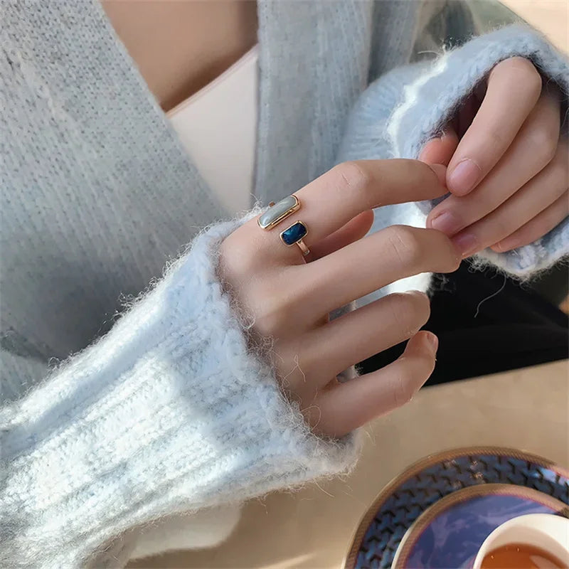 Fashion Retro Gold Double Oil Drop Women's Open Ring Geometric Gold Metal Ring Wedding Jewelry Birthday Gift
