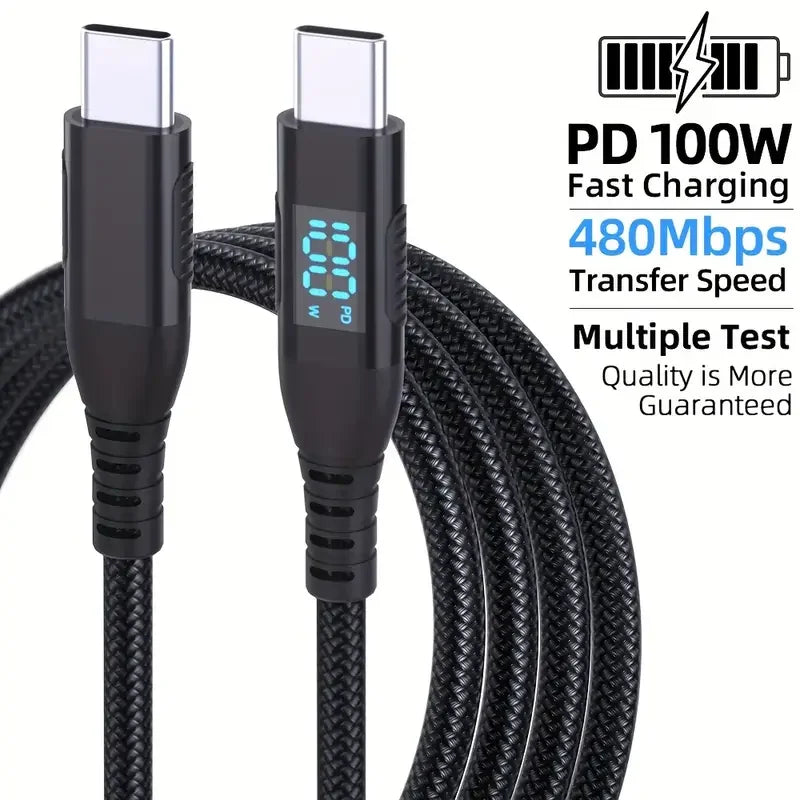 1M 2M 3M 100W USB C to Type C Cord Nylon Braided 5A Max Fast Charging Cable for iPhone 15 16 17 Pro Max for Android Power Cord