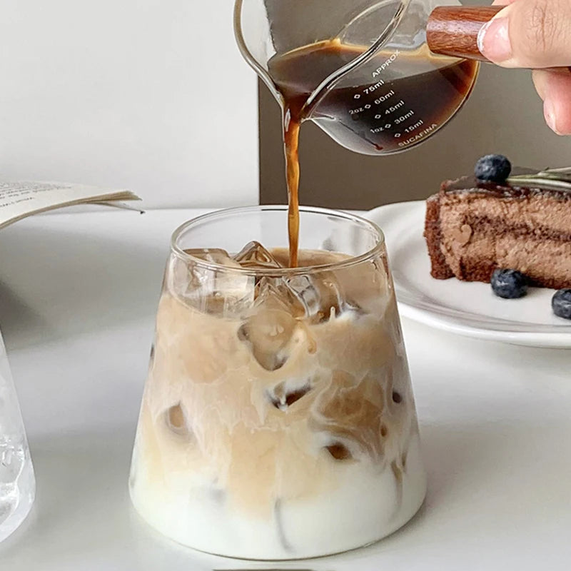 Transparent Coffee Cup, Japanese Style Glass Cup, Layered Cocktail Dessert Display Cup, Breakfast Milk Cup, 300ml Cold Drink Cup
