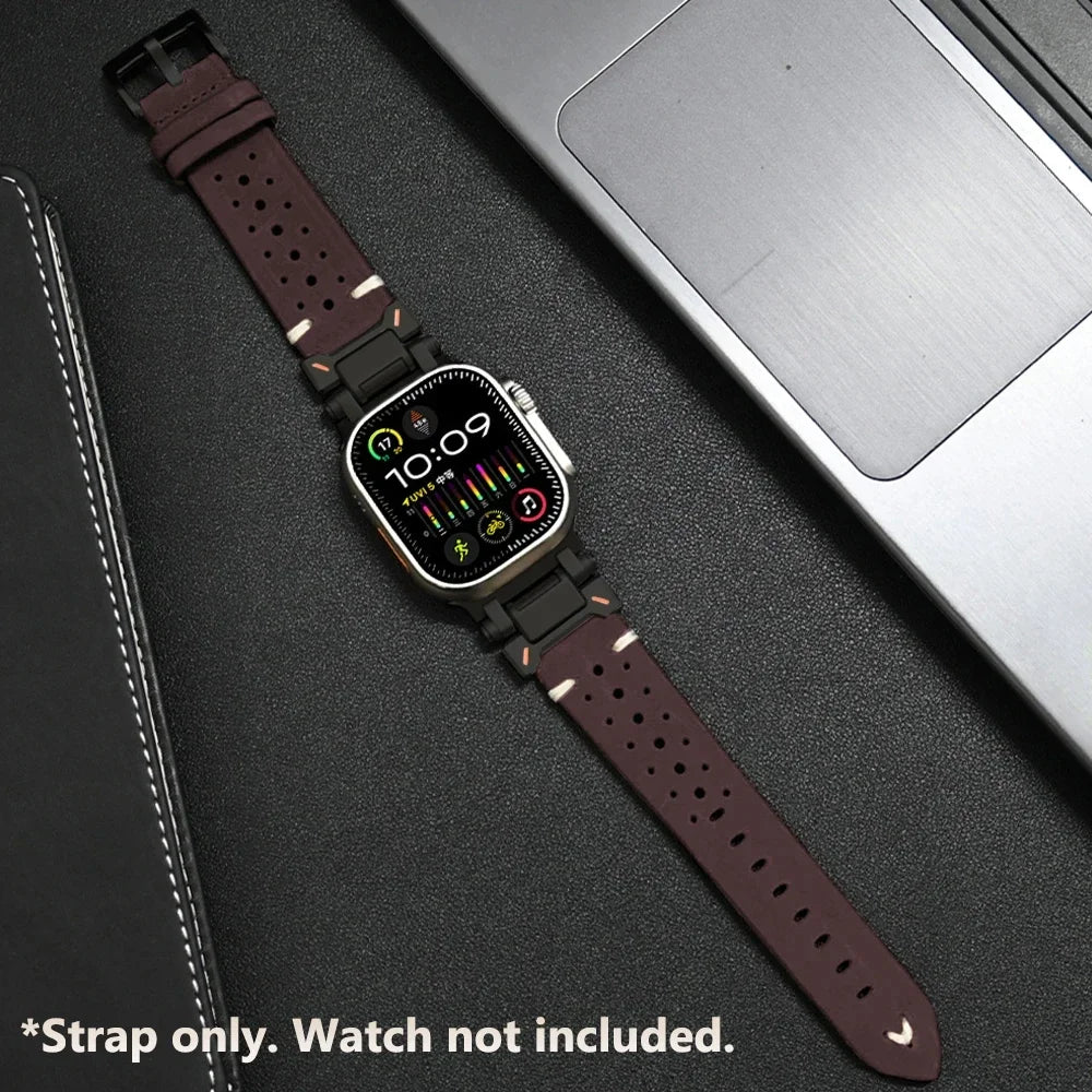 Luxury Leather Band for Apple Watch Ultra 3 2 49mm Series 11 10 46mm 9 8 7 45mm Correa Strap for iWatch 6 5 4 Se 3 44mm Bracelet