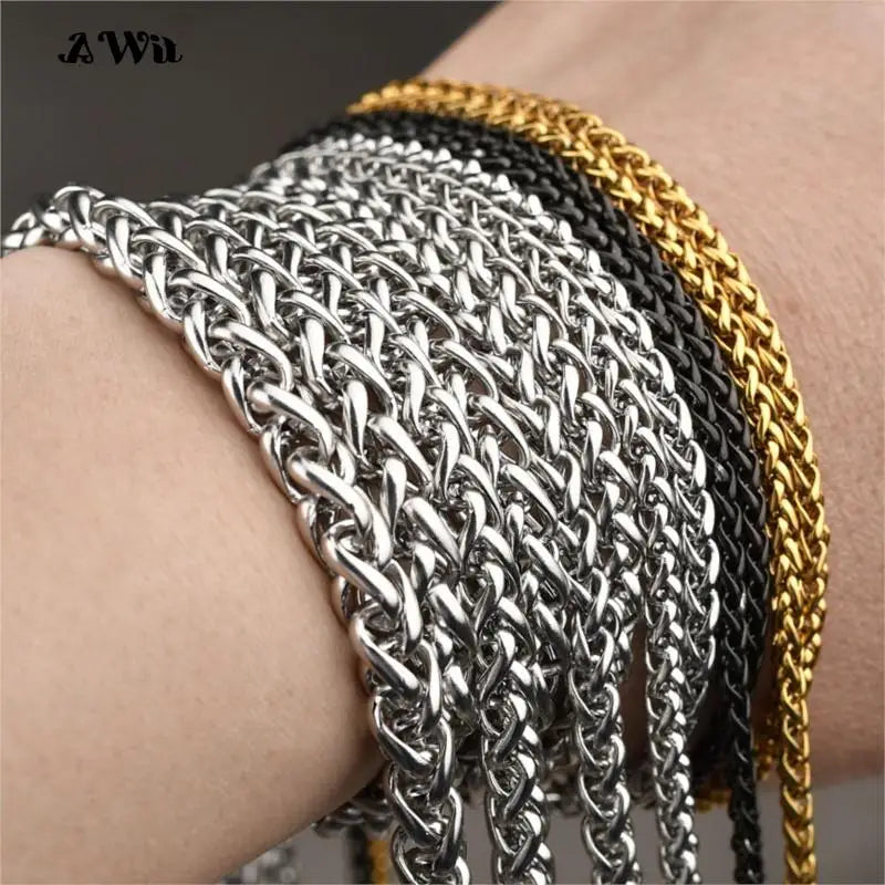 AWit 3MM-8MM STAINLESS STEEL TWIST LONG CHAIN NECKLACE FOR MEN Neck Punk Jewelry Pendant Accessories Male Chains