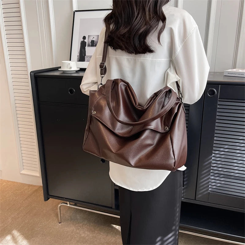Large Capacity Solid Color Crossbody Shoulder Bag, Fashion Casual Versatile Shopper Tote Bag,Black/White Elegant Women Handbag