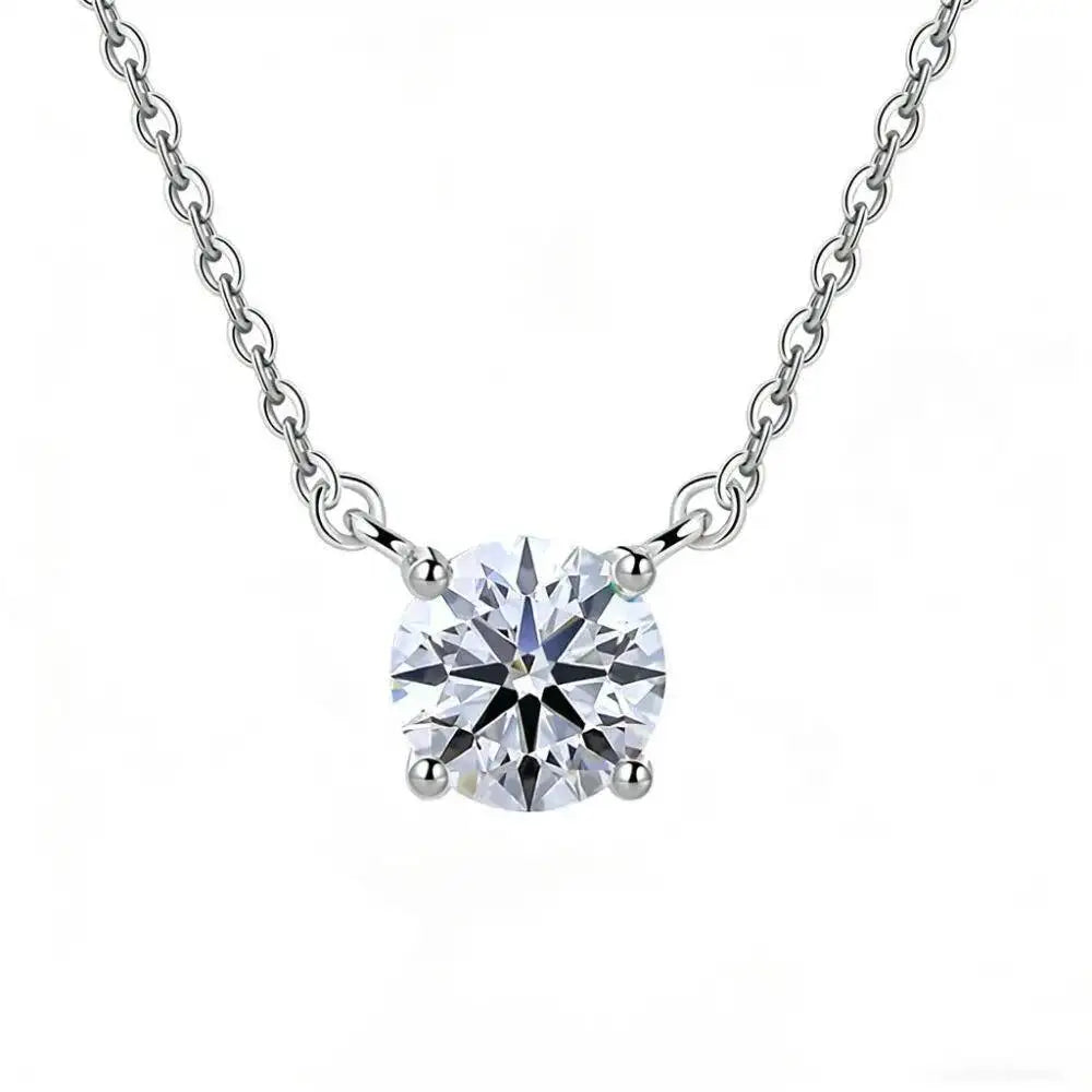 JoiasHome S925 Sterling Silver Moissanite Necklace For Women Simple Four-Claw Pendant Collarbone Chain Classic Luxury Jewelry