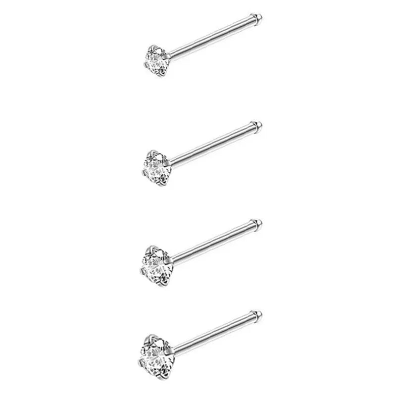4/12PCS 20G 316L Stainless Steel Zircon Nose Piercing Stud for Women Men, L Shape Nose Ring Nose Screw Nose Piercing Jewelry