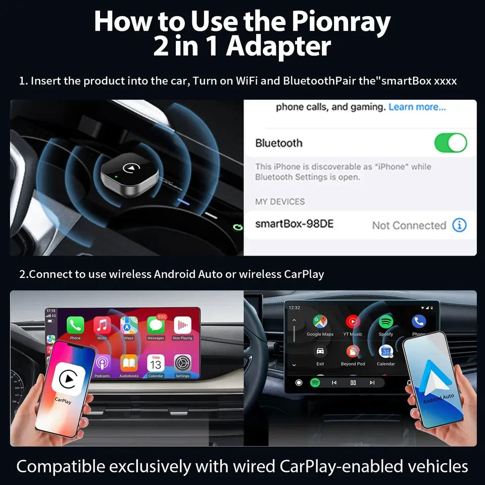 New 2026 2 in 1 Wireless CarPlay Adapter&Android Auto Wireless Adapter, 5Ghz WiFi Type-C/USB Plug Play CarPlay Wireless