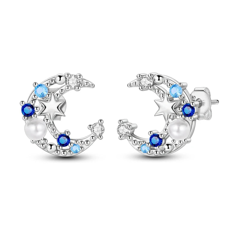New 925 Sterling Silver Star And Moon  Women Earrings Brilliant Wedding Engagement Star Earrings Jewelry Gift