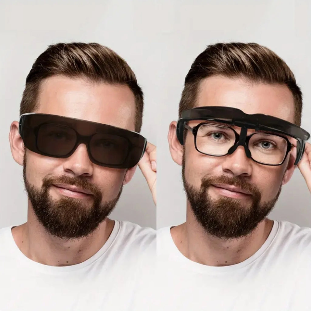 Flip Up Fit Over Glasses Oversized Sunglasses UV400 Side Shield Over Prescription Eyeglasses Night Driving Fishing Shades