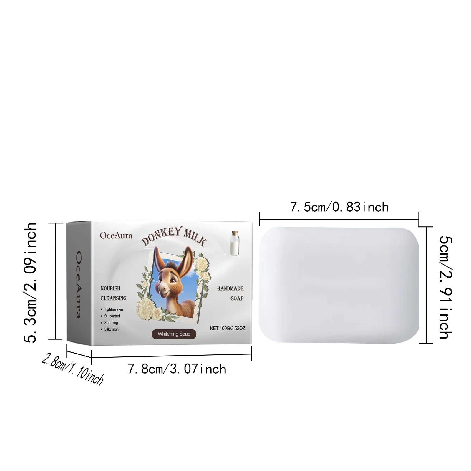 OCEAURA Donkey Milk Whitening Soap with Donkey Milk, Butyrospermum Oil Bath Soaps Donkey Milk Soap Suitable for All Skin Types