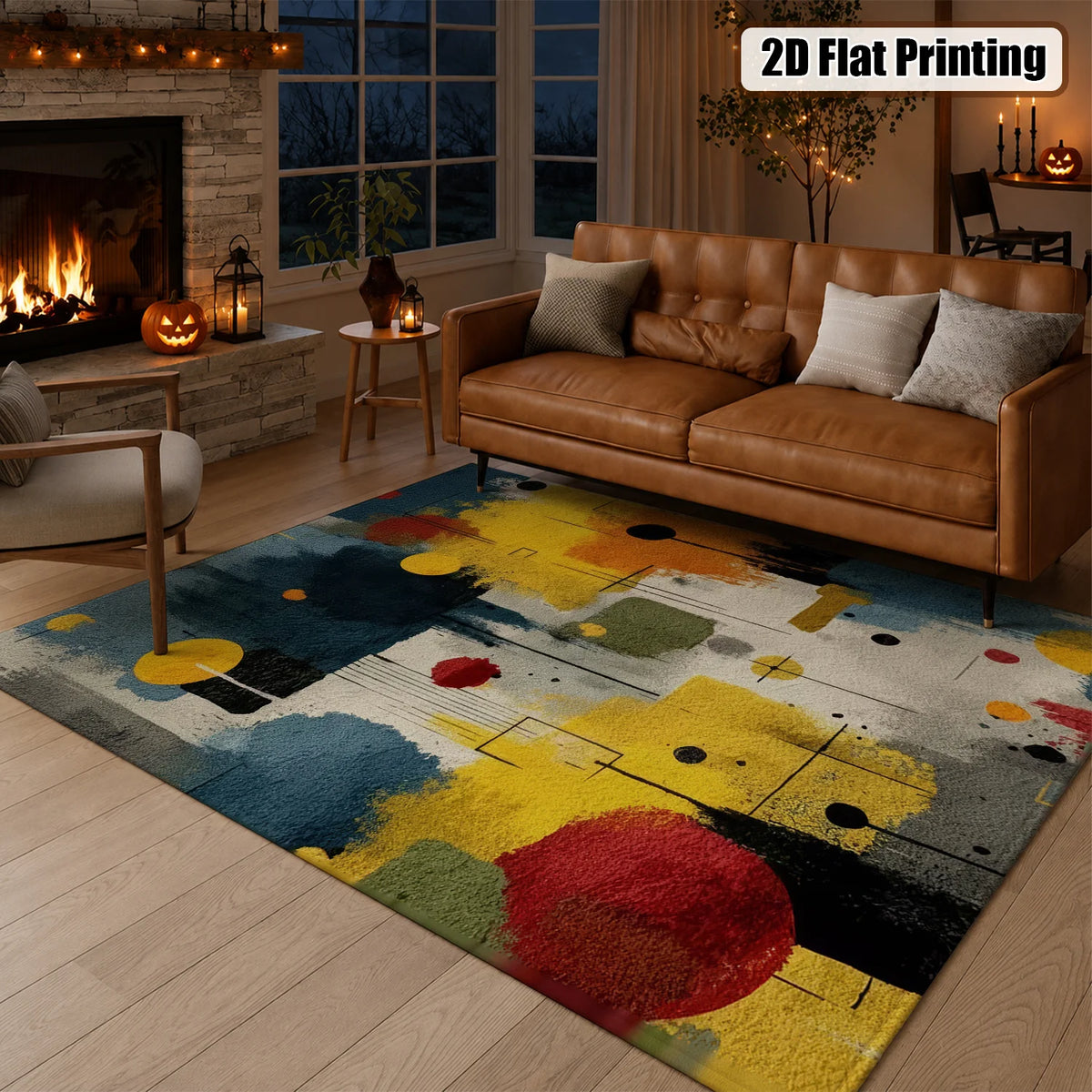 Colorful Abstract Geometric Area Rug – Six Sizes
