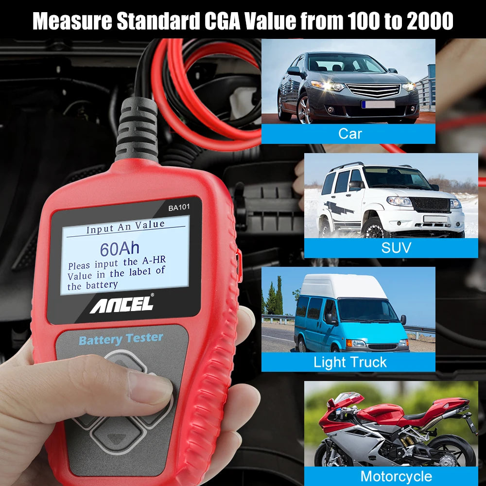 Ancel BA101 Car Battery Tester 12V 100-2000CCA 220AH Auto Load Battery Analyzer Multi Languages Car Battery Charging Tester