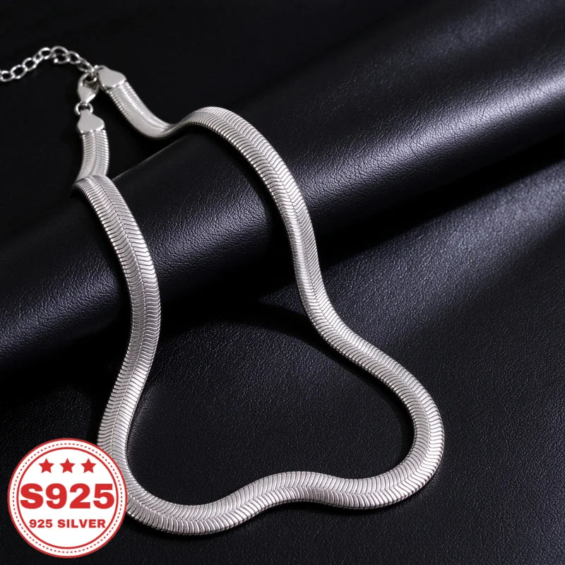 Wide Flat Snake Chain Necklace, 925 Sterling Silver, Adjustable Extended Chain, Unisex Trendy Jewelry, Daily Wear, Anniversary Birthday Holiday Gift, Buy Three Get One Free