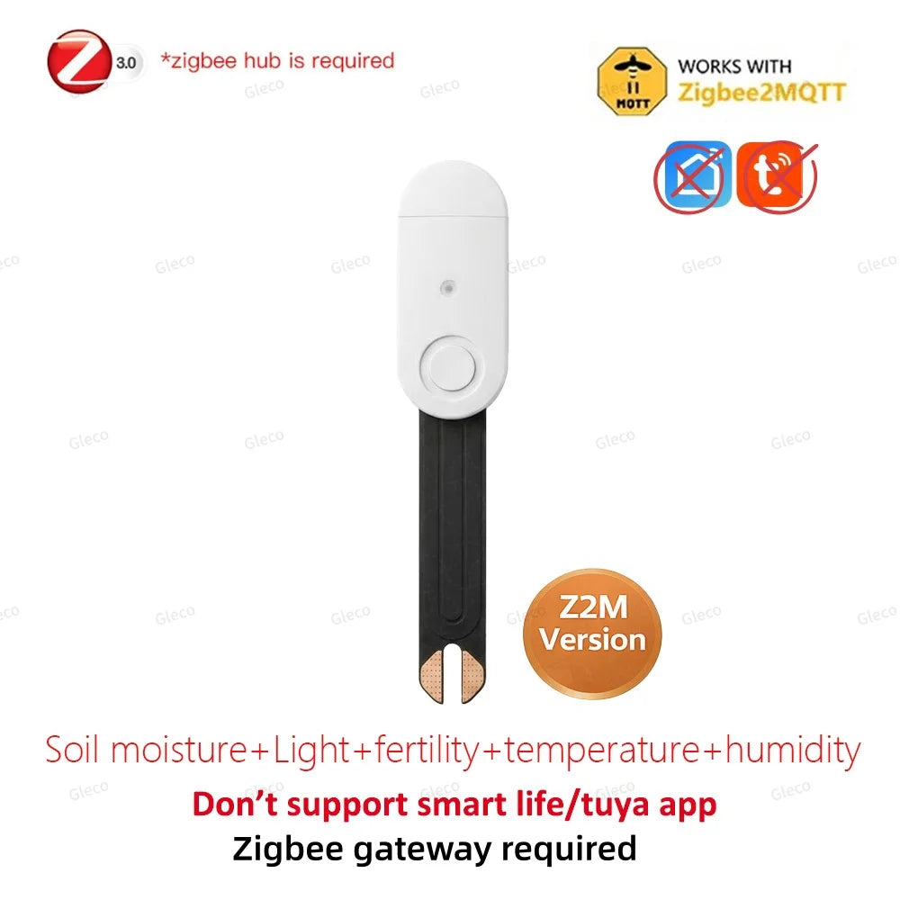 Zigbee Soil Sensor Moisture Temperature Humidity Meter Fertility Light Tester For Tuya Smart Life Z2M Home Assistant Automation