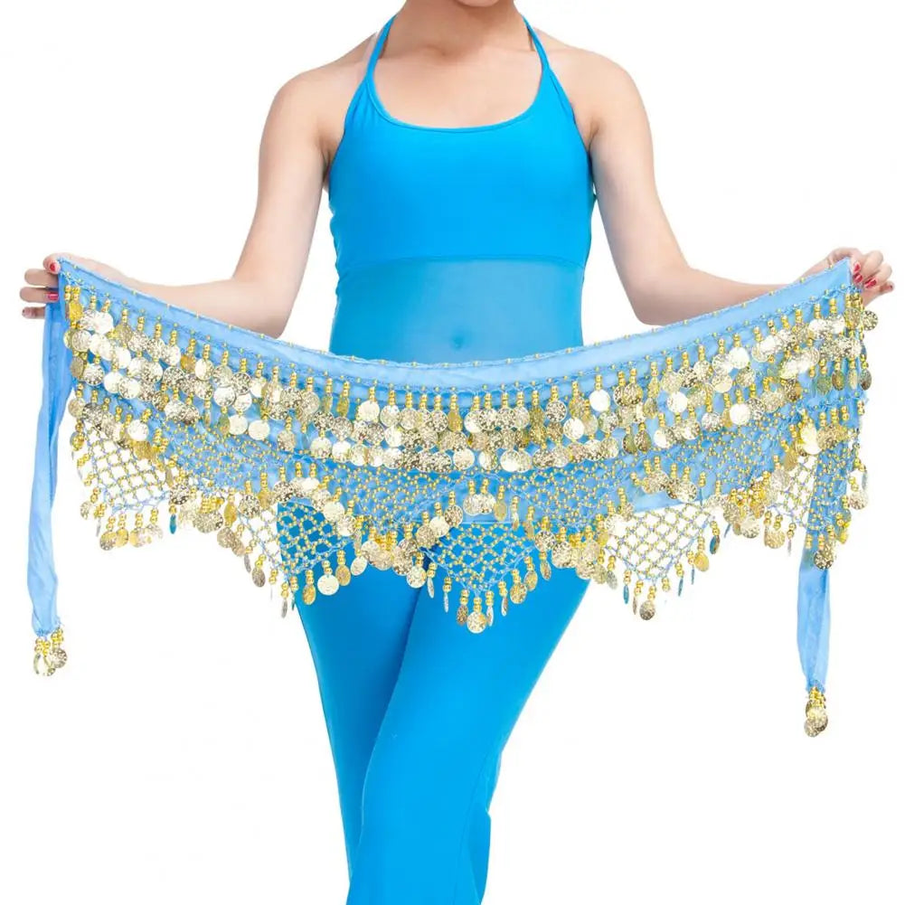 Velvet Women Belt Belly Dance Waist Wrap Skirt Chain Golden Coin Tassel Women Belly Dance Hip Skirt Waist Wrap Scarf